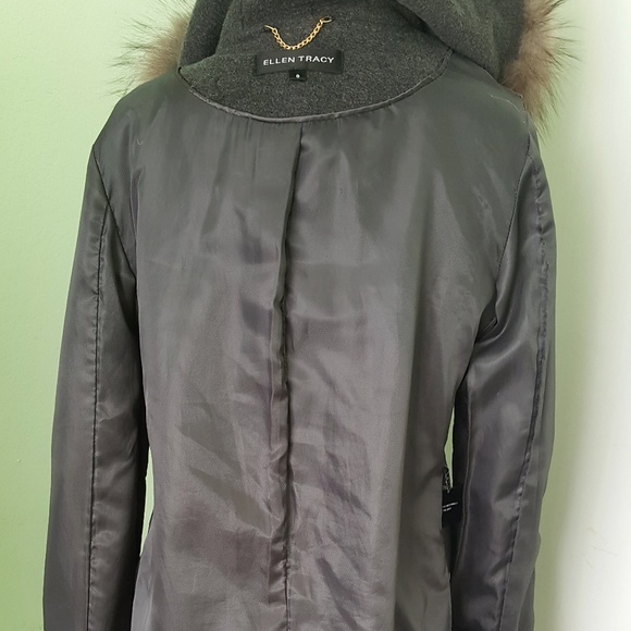 Ellen Tracy Gray Wool Coat w/ Fox Fur Trim Sz 8 - Picture 6 of 7
